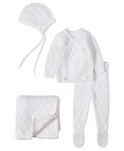 MeMoi Baby Girls 3 Piece Unisex "Simply Sweet" White 100% Cotton Knit Cardigan Set