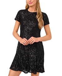 CeCe Women's Short Sleeve Godet Sequin Dress