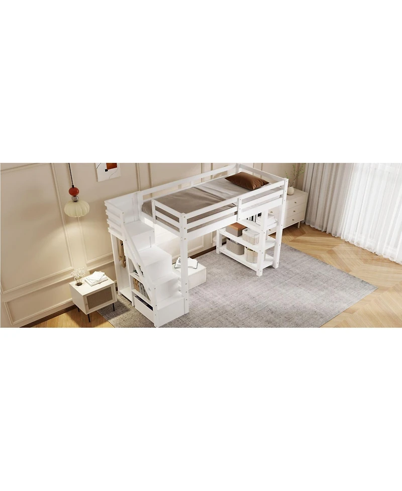 Streamdale Furniture Loft Bed with Shelves Staircase & Wardrobe
