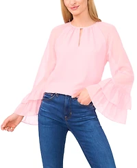 CeCe Women's Tiered Flowy Long Sleeves Keyhole Top