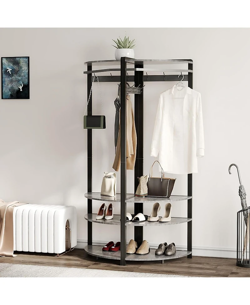 3-in-1 Narrow Corner Coat Rack Stand with Shoe Bench & Storage Shelf - 70.8" Tall Entryway Organizer for Hallway, Bedroom, Living Room