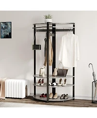 3-in-1 Narrow Corner Coat Rack Stand with Shoe Bench & Storage Shelf - 70.8" Tall Entryway Organizer for Hallway, Bedroom, Living Room