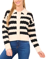CeCe Women's Wide Collar Striped Long Sleeves Cardigan