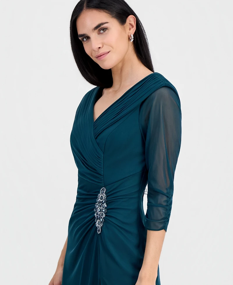 Alex Evenings Petite Portrait Collar 3/4-Sleeve Gown