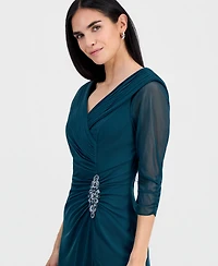 Alex Evenings Petite Portrait Collar 3/4-Sleeve Gown