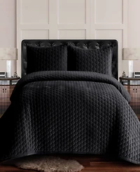 Tribeca Living Lugano Honeycomb Velvet Oversized Solid 3 piece Quilt Set