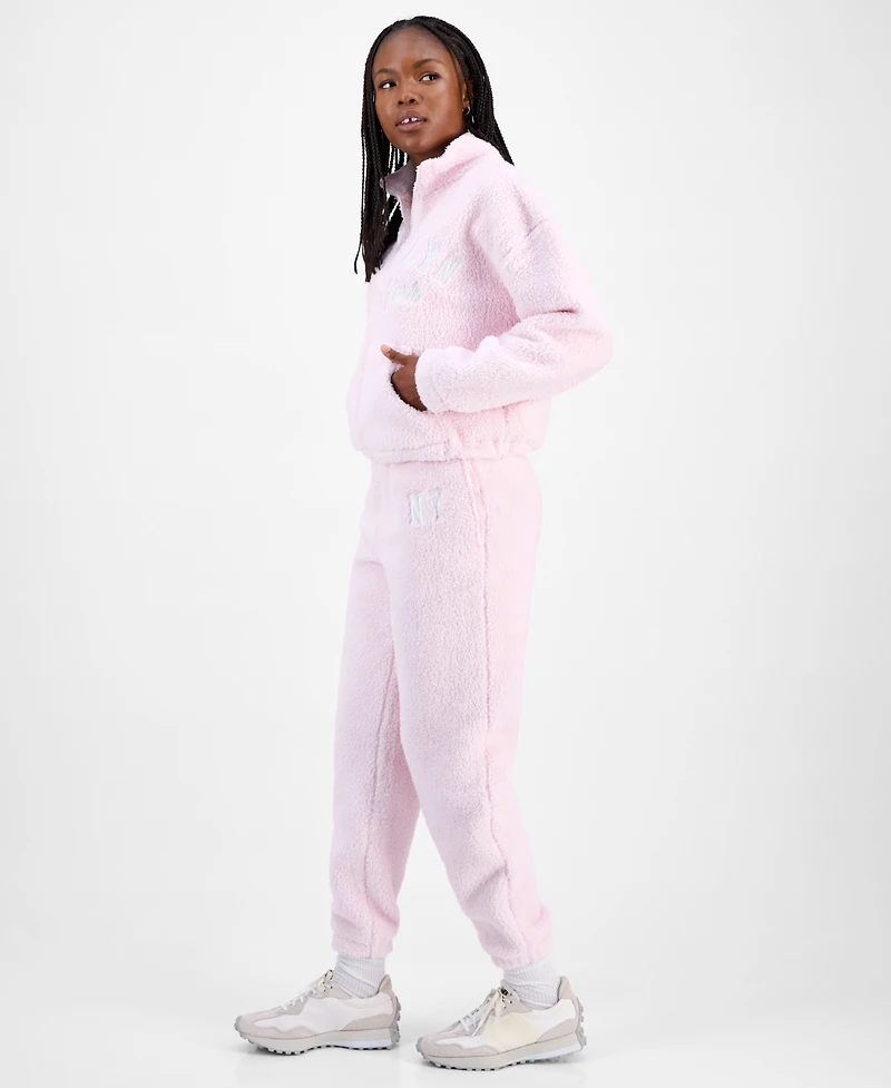 Madden Girl Juniors' Sherpa Fleece Bow Jogger Pants