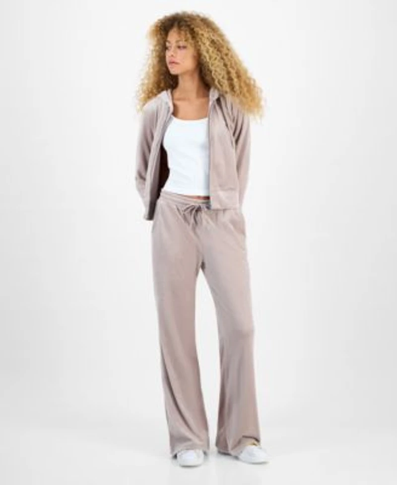 Hippie Rose Juniors Ribbed Velour Zip Up Hoodie Ribbed Velour Drawstring Pants