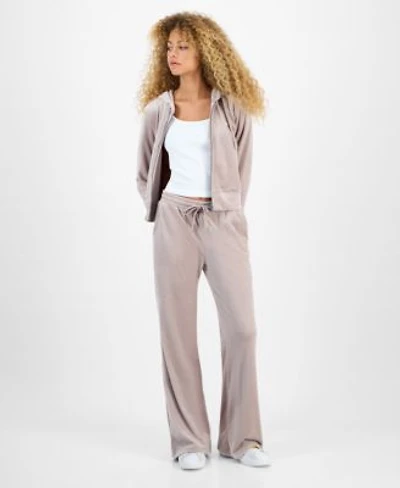 Hippie Rose Juniors Ribbed Velour Zip Up Hoodie Ribbed Velour Drawstring Pants