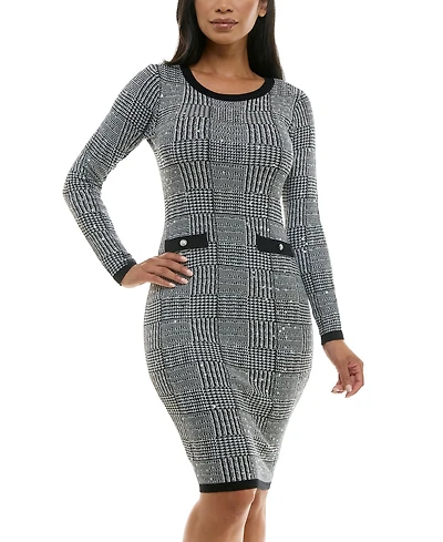 Bcx Juniors' Round-Neck Sequin-Embellished Sweater Dress