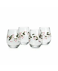 Winterberry Holiday Stemless Wine Glasses, Set of 4