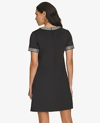 Calvin Klein Petite Heatfix Trim Jewel Neck Dress