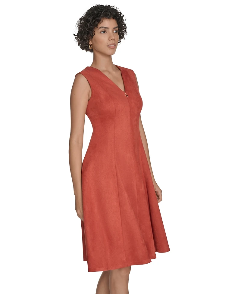 Calvin Klein Petite Scuba Suede Fit and Flare Dress