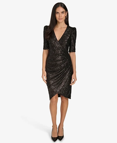 Calvin Klein Petite Sequined Puff-Sleeve Dress