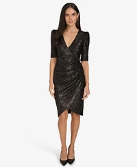 Calvin Klein Petite Sequined Puff-Sleeve Dress