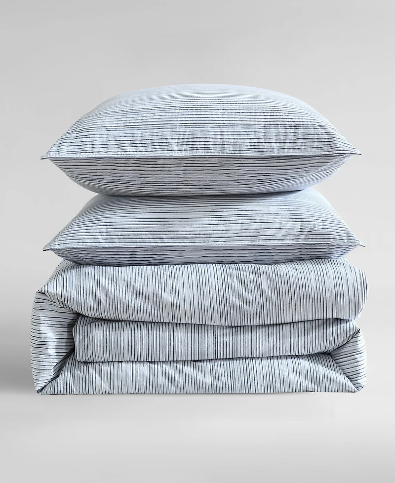 Calvin Klein Wavy Stripe Washed Percale Cotton 3-Pc. Duvet Cover Set, King