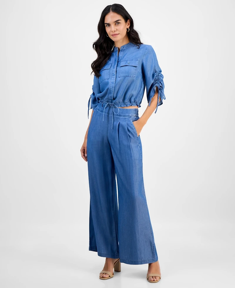 I.n.c. International Concepts Petite High Rise Wide-Leg Chambray Pants, Macy's Exclusive