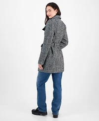 Bcx Juniors' Plaid Funnel-Neck Trench Coat
