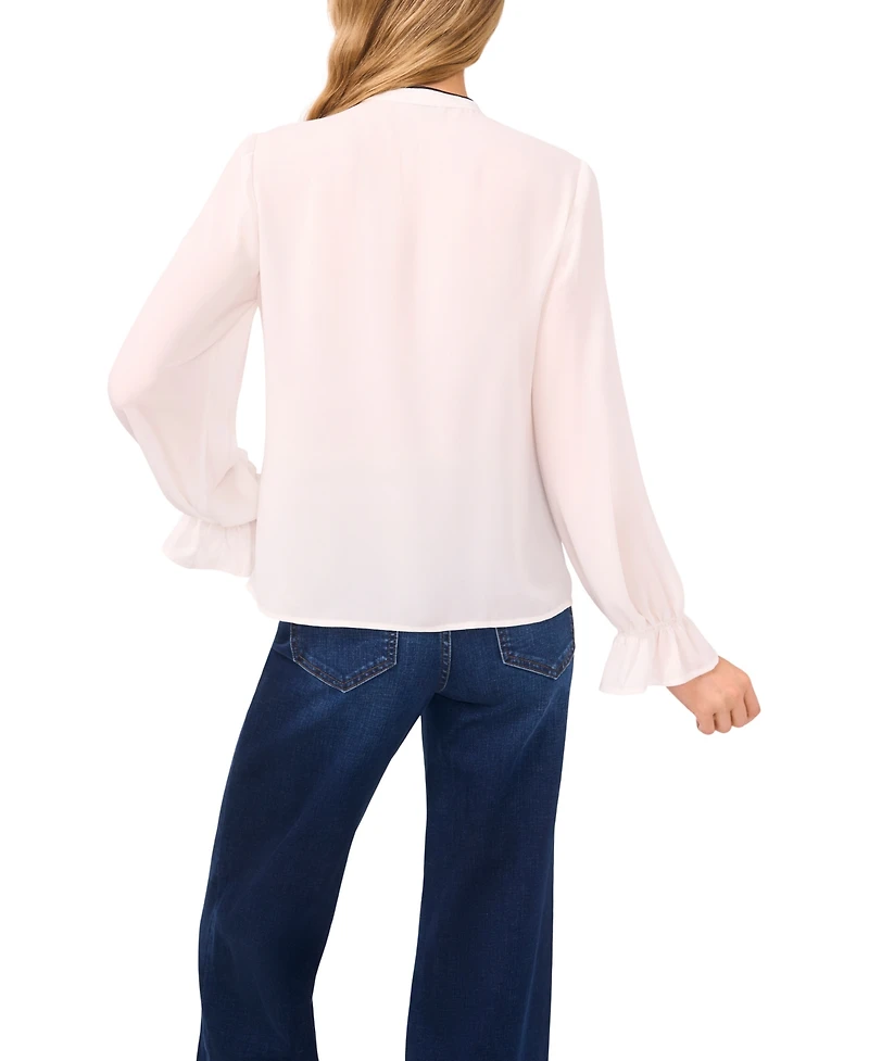 CeCe Women's Button-Down Ruffle Top