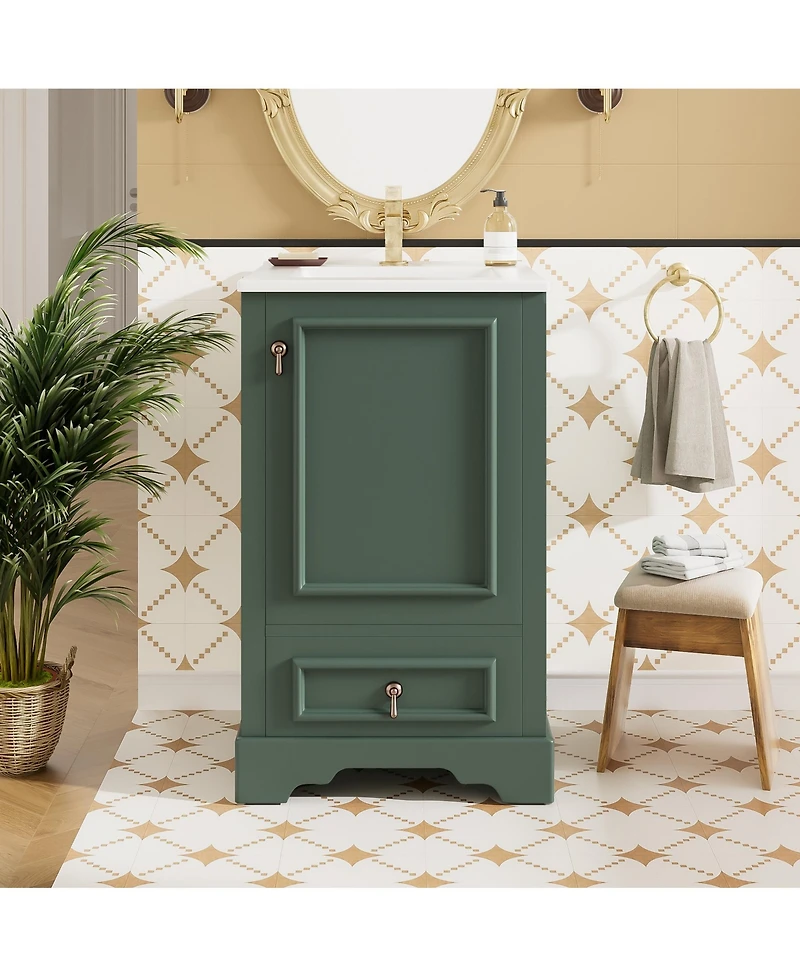Casainc 20; Bathroom Vanity with Ceramic Sink, Soft-Close Door, U-Shaped Shelf, Drawer and Storage Rack