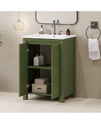 Casainc 24" Small Bathroom Vanity with Ceramic Sink, 2 Soft-Close Doors and Adjustable Shelf