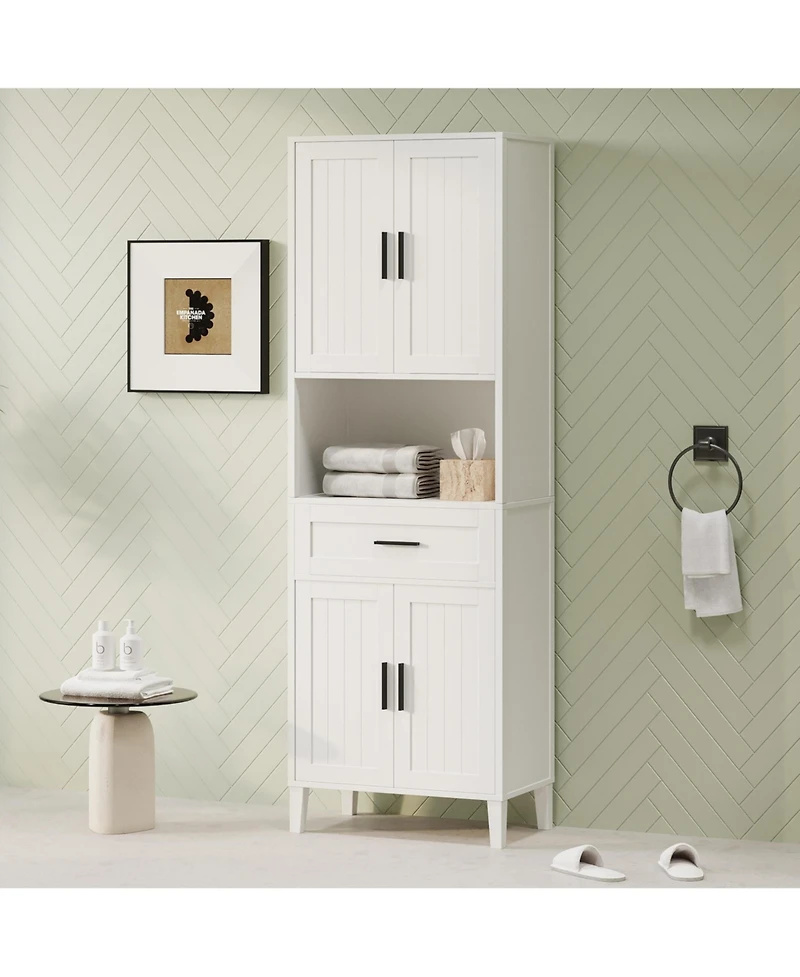Casainc 70.9" Tall Freestanding Bathroom Cabinet with Drawer, Cabinets, 4 Soft-Close Doors, Adjustable Shelves and Open Storage