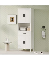 Casainc 70.9" Tall Freestanding Bathroom Cabinet with Drawer, Cabinets, 4 Soft-Close Doors, Adjustable Shelves and Open Storage