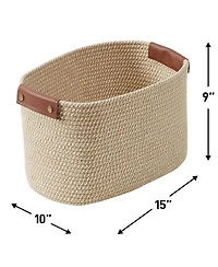 Ornavo Home 3 Pack Cotton Rope Shelf Storage Basket with Faux Leather Handles
