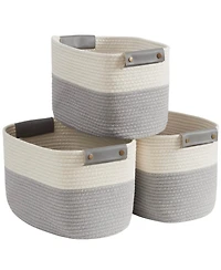 Ornavo Home 3 Pack Cotton Rope Shelf Storage Basket with Faux Leather Handles
