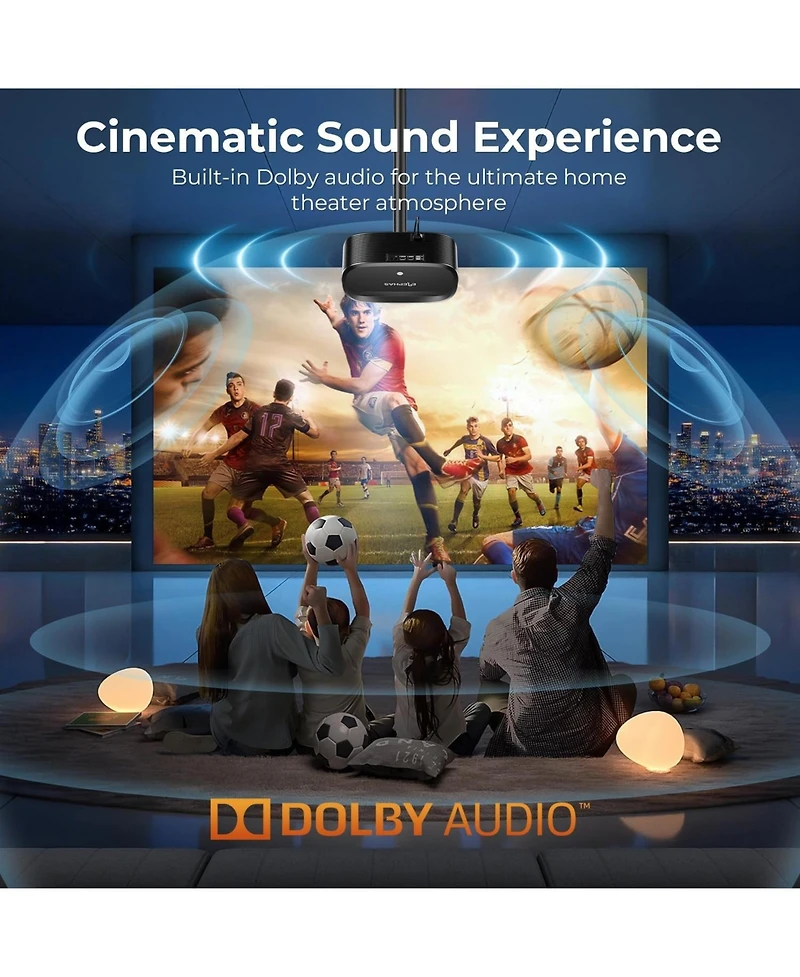 Elephas 4K Projector with Wifi and Bluetooth, Elephas Outdoor Movie Projector with Netflix/Prime Video/YouTube Built-in, 100,000+ Apps Supported, Vide