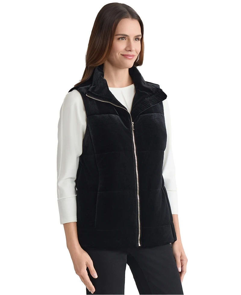 Jones New York Women's Zippered Velvet Quilted Vest
