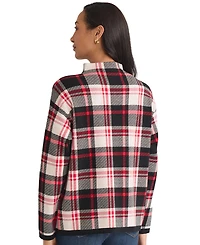 Jones New York Women's Birdseye Plaid Funnel Mock Neck Sweater