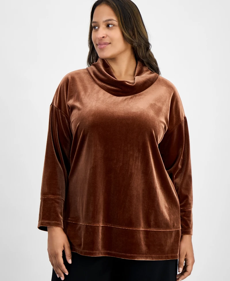 Jones New York Plus Velour Cowl-Neck Top