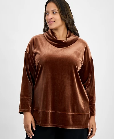 Jones New York Plus Velour Cowl-Neck Top