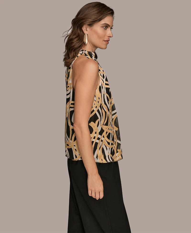 Donna Karan New York Women's Pleated Shoulder Novelty Burnout Halter Top