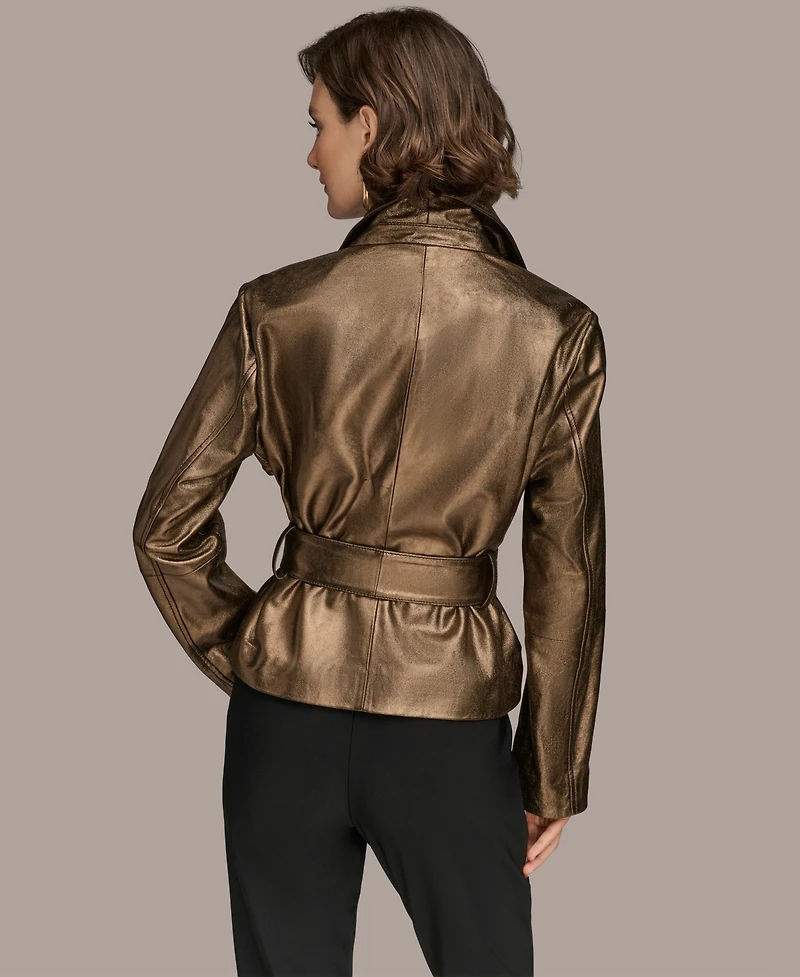 Donna Karan New York Women's Distressed Metallic Belted Jacket