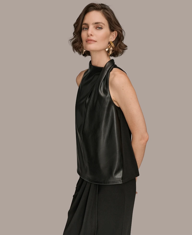 Donna Karan New York Women's Mock Neck Pleated Shoulder Blouse