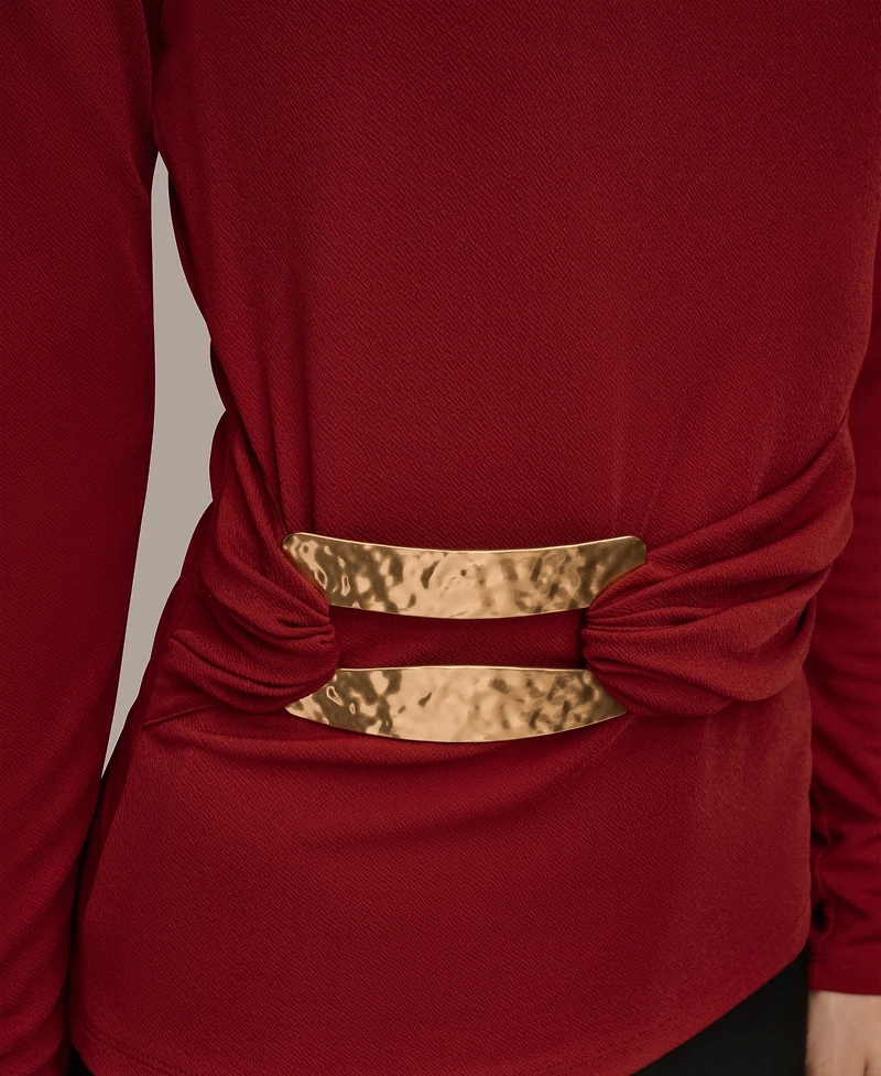 Donna Karan New York Women's Long Sleeve Double Bar Hardware Top