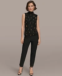 Donna Karan New York Women's Sleeveless Metallic Beaded Mock Neck Top