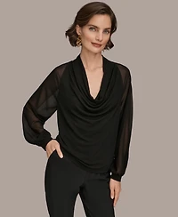 Donna Karan New York Women's Long Sleeve Mix Media Top