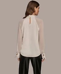 Donna Karan New York Women's High Neck Mix Media Blouse