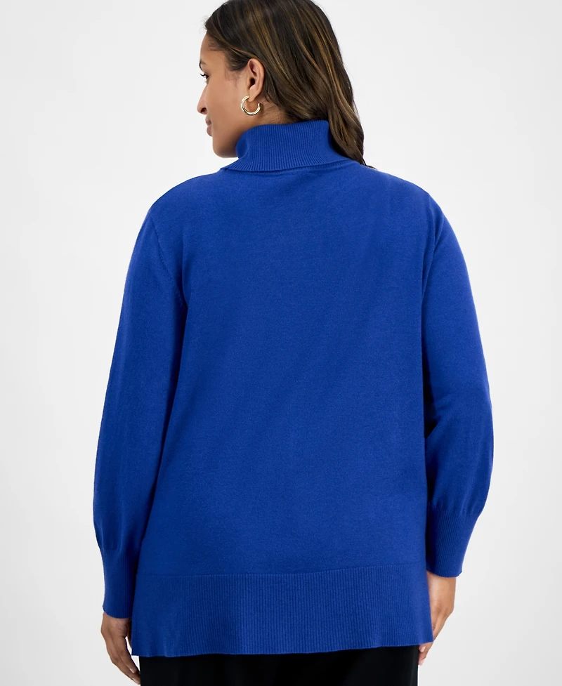 Jones New York Plus Size Pintuck Mock-Neck Long-Sleeve Sweater