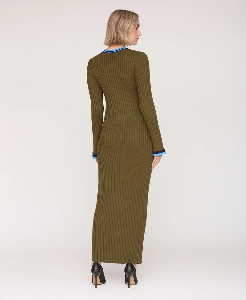 Avec Les Filles Women's Long Sleeve Ribbed Neck Maxi Dress
