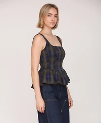Avec Les Filles Women's Plaid Peplum Top
