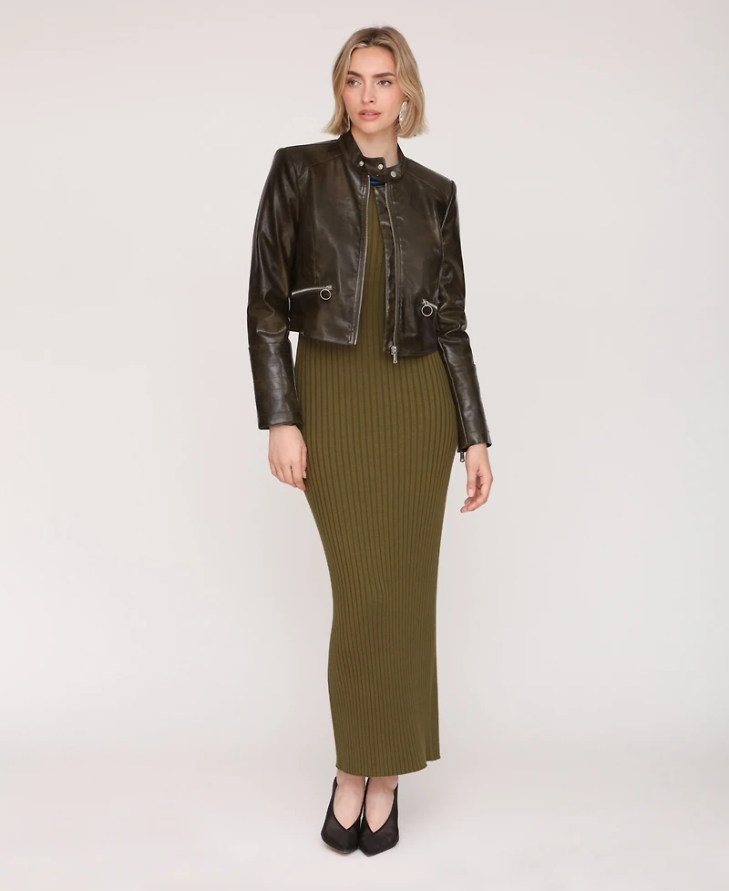 Avec Les Filles Women's Cropped Moto Jacket