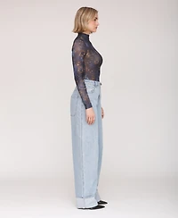 Avec Les Filles Women's Rolled Cuff Barrel Leg Jeans