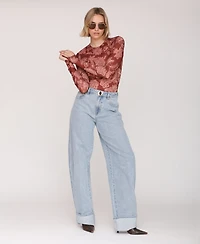 Avec Les Filles Women's Mesh Crew Neck Long Sleeve Top
