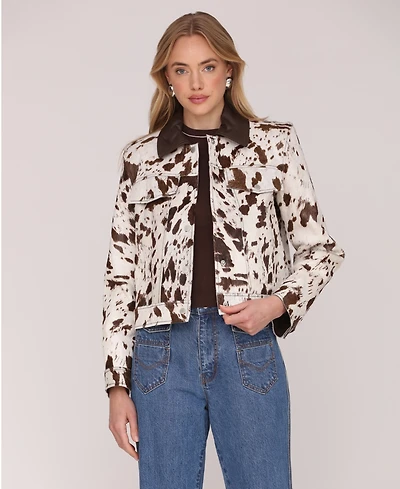 Avec Les Filles Women's Printed Trucker Long Sleeve Jacket