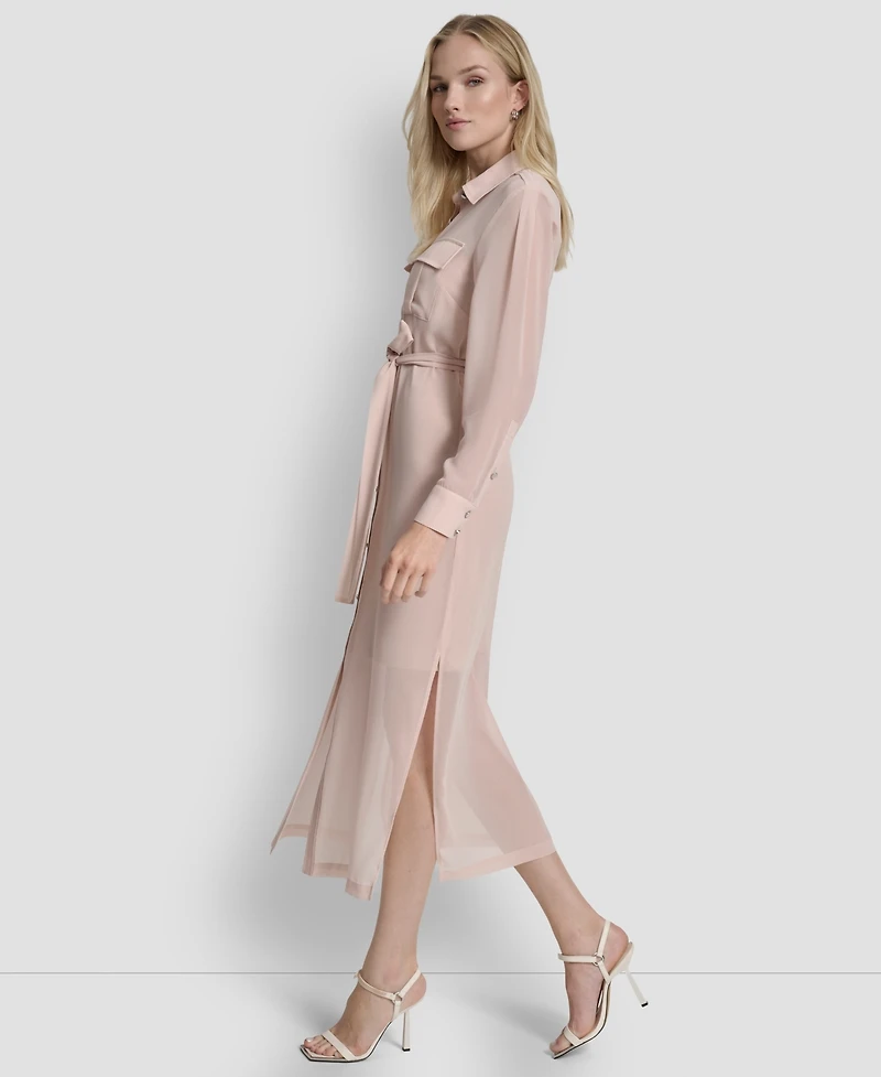 Dkny Women's Long Sleeve Collared Shirt Dress