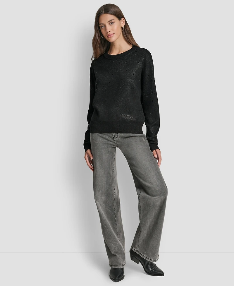 Dkny Women's Sparkle Hotfix Long Sleeve Sweater